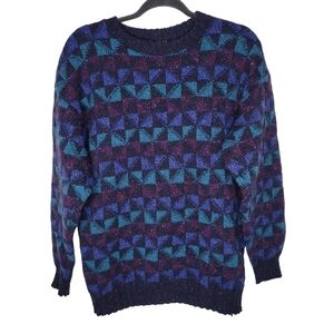 Vintage 80s 90s Alpine Wool Knit Geometric Pattern Sweater Size Large